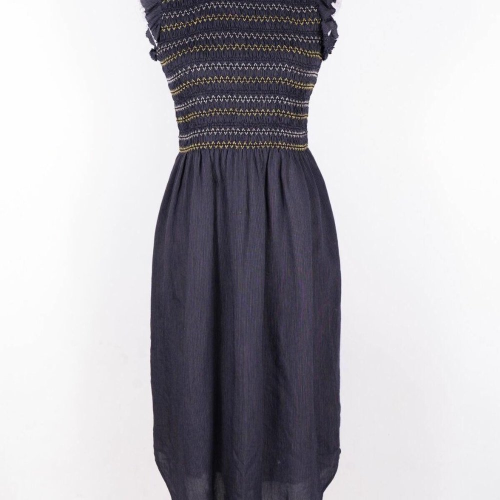 Sea New York Silk Blend Navy Blue Fit Flare Embroidered Long Boho Nap Dress sz 2